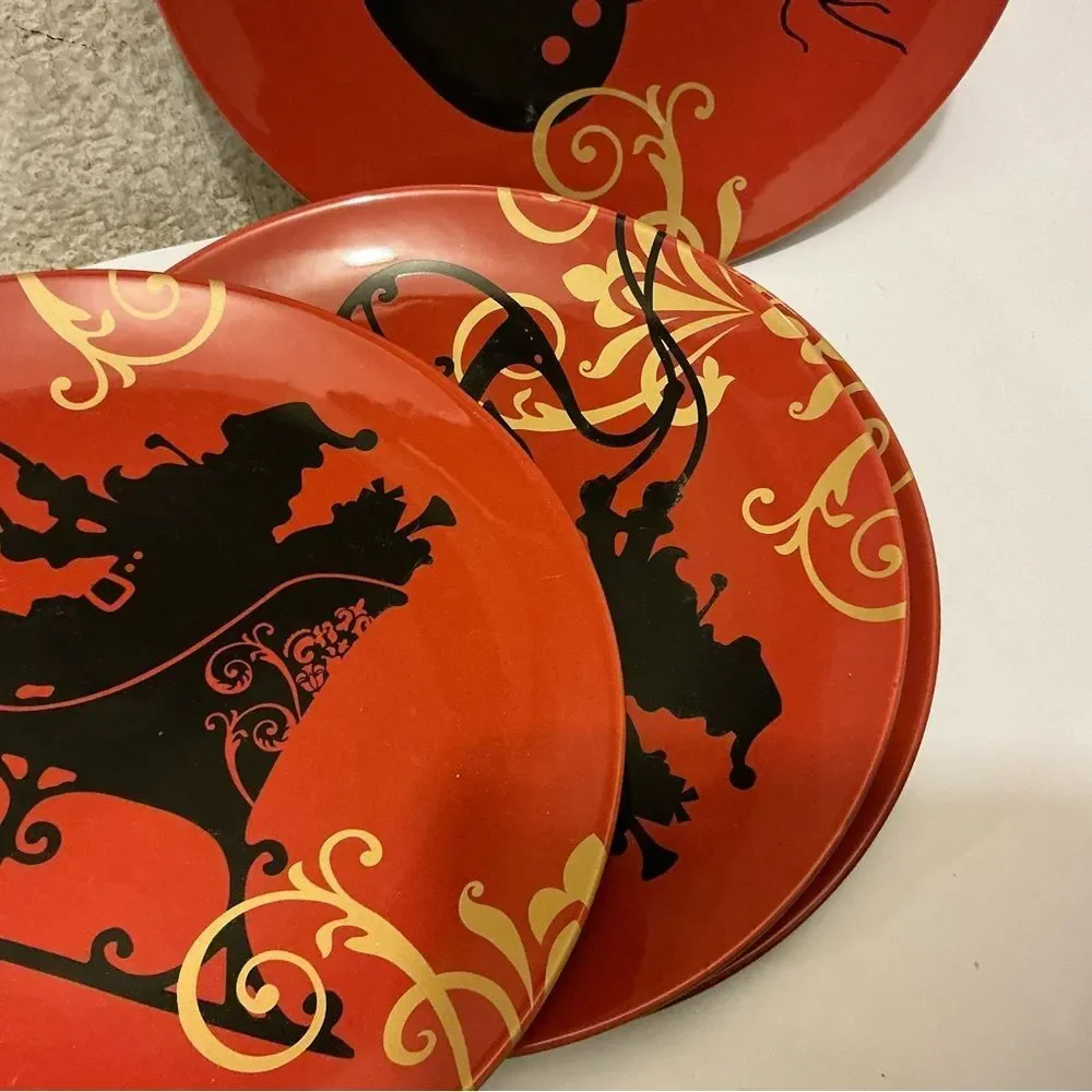 4 noble excellence piece Gold Scroll Black Stoneware Plate